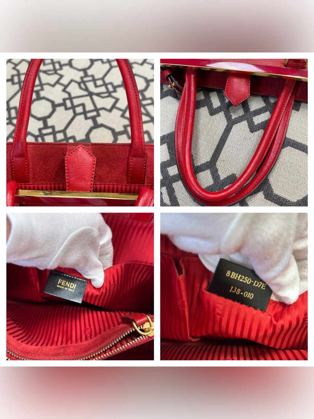 Fendi 2Jours Elite Vitello Leather Tote Bag Rosso Fiamma Red Medium - Picture 14 of 17